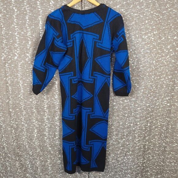 Vintage Body Heat Blue/Black Geometric‎ Sweater Dress Women's S/M - Picture 2 of 7